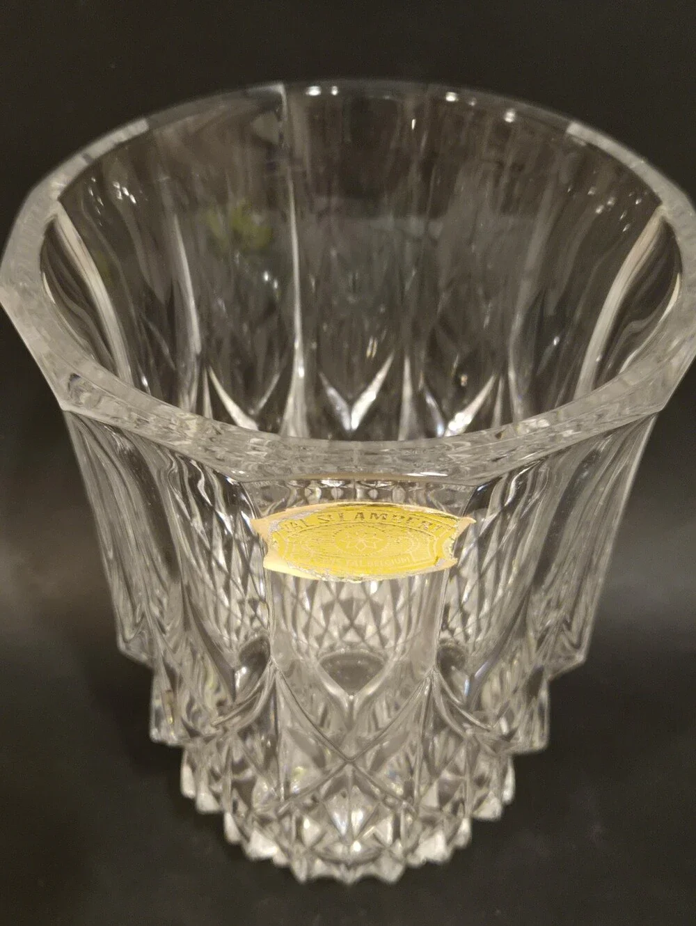 Vintage Signed Val St. Lambert Belgium Clear Crystal Cut Glass Vase